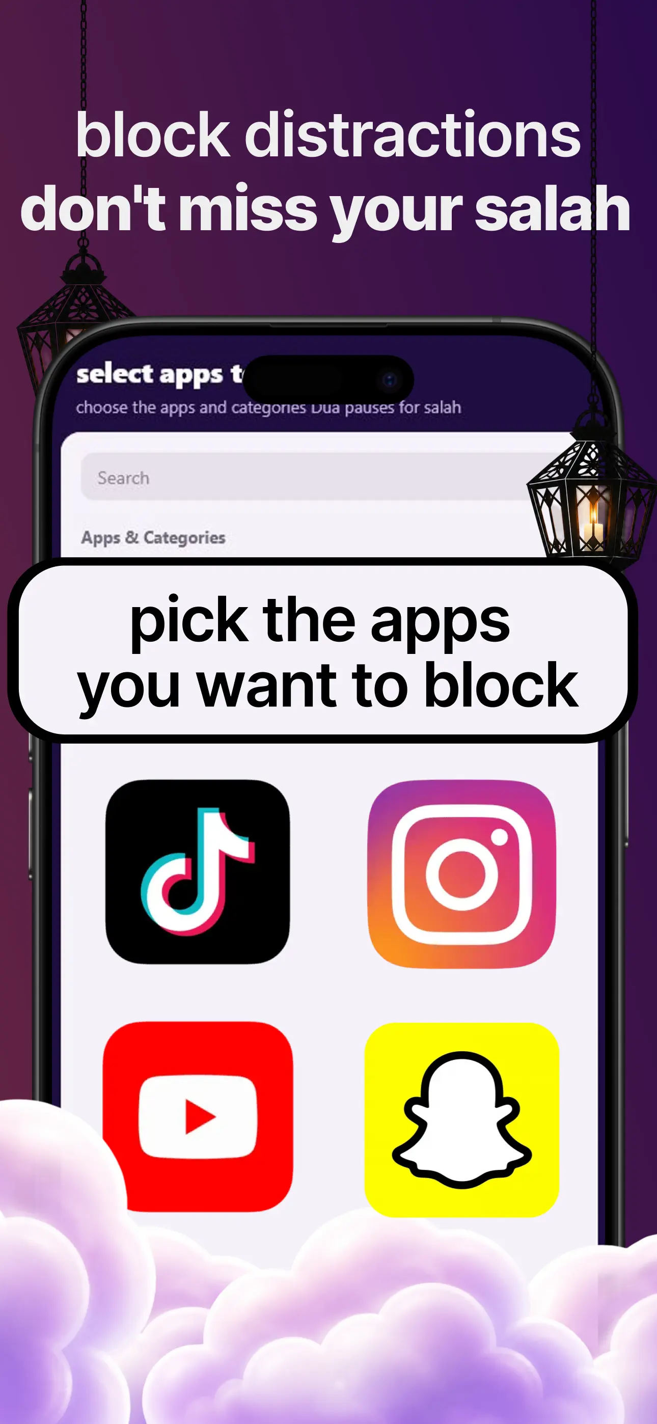 Dua Lock — block distractions and choose apps for salah